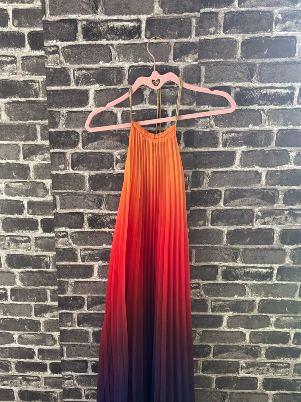 Beach Wedding Dress Backless Ombre Pleated Maxi Dress in Orange-Red